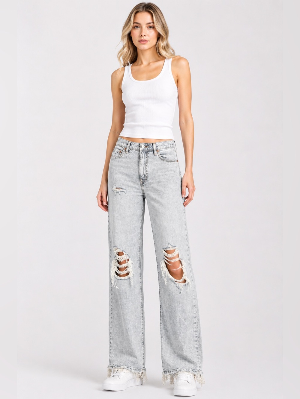 DAZE Jeans Tough Love Distress Straight Leg Sz 26 Light Wash Raw Hem 31" Inseam
